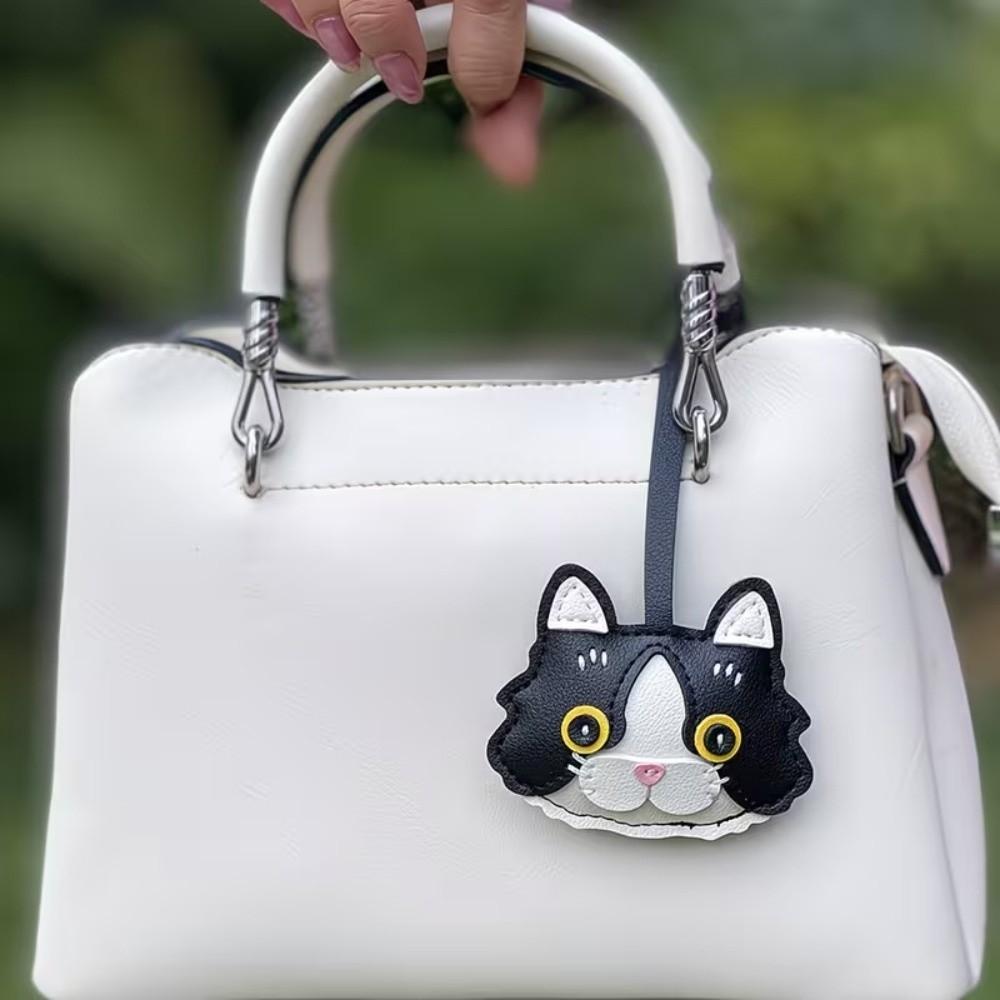 Funny Doll Kitten Cat Leather Keychain Leather Ornament Cat Leather Pendant Bag Accessories Cartoon Animal Bag Hanging Outdoor