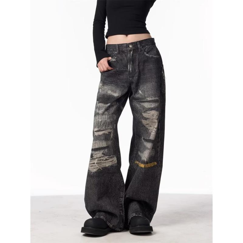 Мужские прямые джинсы JYL, трансграничные, винтажные, с окрашиванием тай-дай, стираные, уличные, свободные, джинсовые брюки