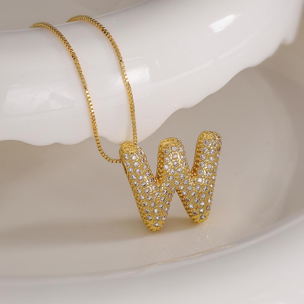 Cubic Zirconia Gold Plated Bubble Alphabet Letter Necklace Monogram Necklace Balloon Initial Necklace Gifts for Women Ladies