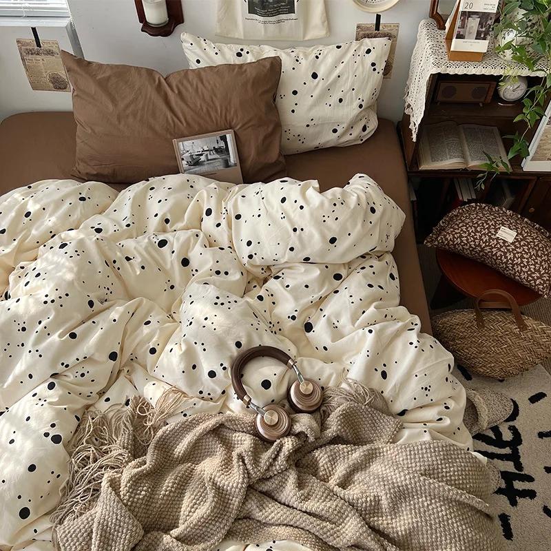 Cartoon Pattern Printed Super Soft Bedding Sets Washed Cotton Cozy Breathable Bedsheet with Pillowcase Adult Child Comfort Set