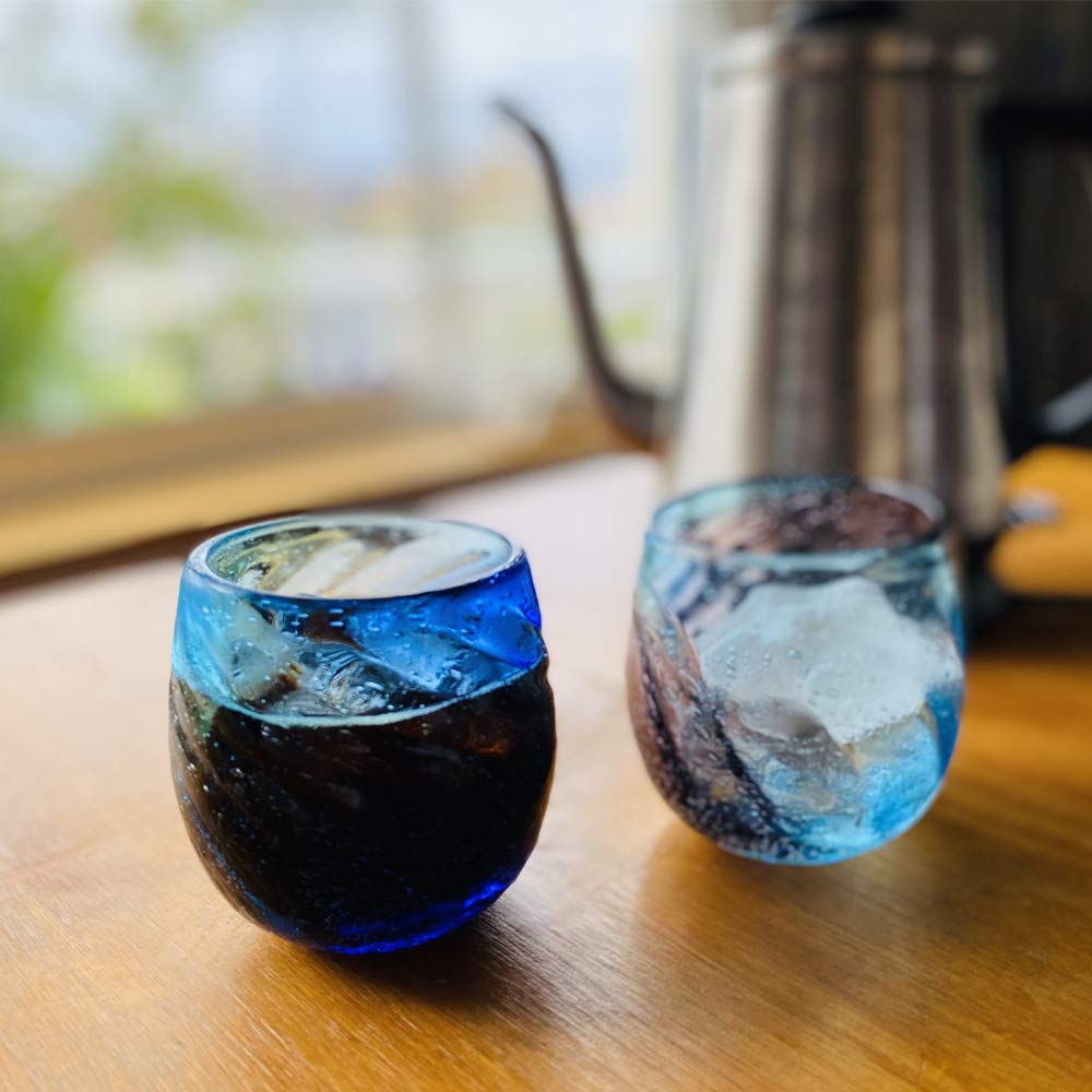 Kubakasa Ryukyu Glass Rock Glass Okinawa Souvenir Churaumi Barrel Glass Light Blue x Blue Cold Tea Glass Cup