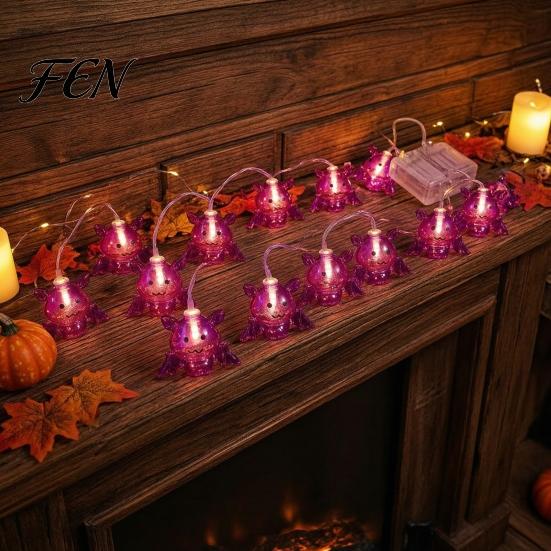 Creative Holiday Wall Hanging Decor 10/20FT Halloween String Light, Battery Powered Purple LED Large Spider/Bat Garland, Spooky Small Spider
