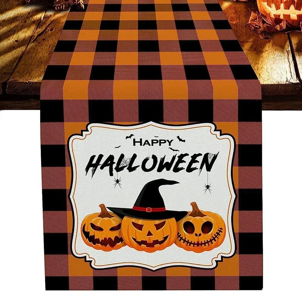 Halloween Table Runner Decoration Placemat Tablecloth Pumpkin Bat Flag Cloth Halloween House Horror Party Scary Decor