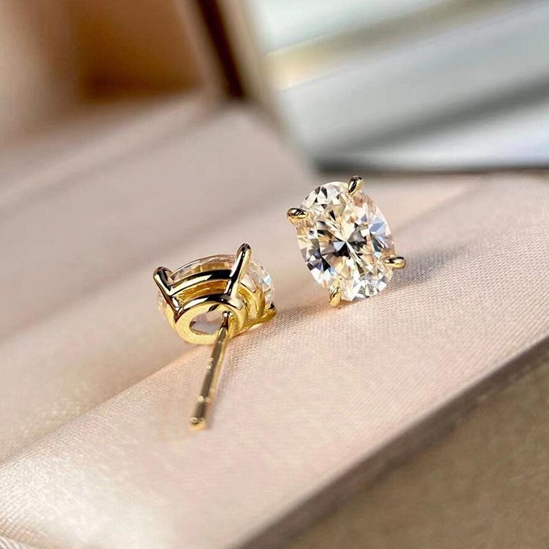 Huitan Simple Versatile Oval Zirconia Stud Earrings Women Trendy Gold Color Accessories for Daily Life Lady Engagement Jewelry