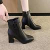 Женские зимние новые водонепроницаемые ботильоны на высоком каблуке, модные женские ботинки, хлопковая обувь, толстый каблук, бархатные женские кожаные ботинки, хлопковая обувь