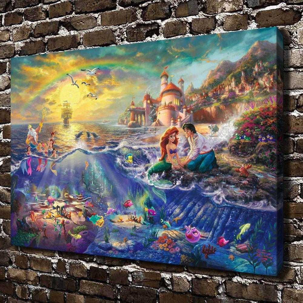 Mermaid Art Oil Painting Print On Canvas Modern Home Decor The Little Mermaid Framed Without