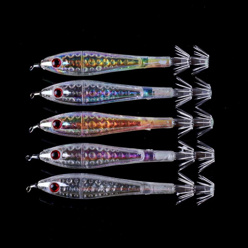 5PCS HENGJIA Plastic Squid Jigs Colorful Jig Hook for Sea Fishing Sinking Lure