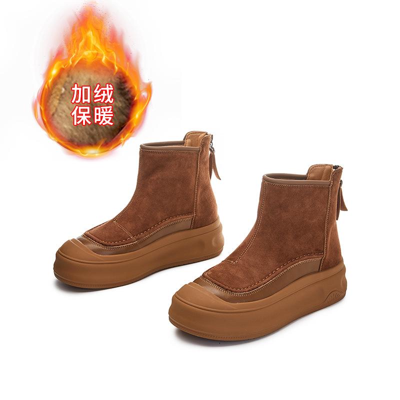 Зимние новые ретро ботинки Мартина женские 2025 на толстой подошве бархатные теплые короткие ботинки повседневные универсальные ботинки увеличивающие рост женские ботинки