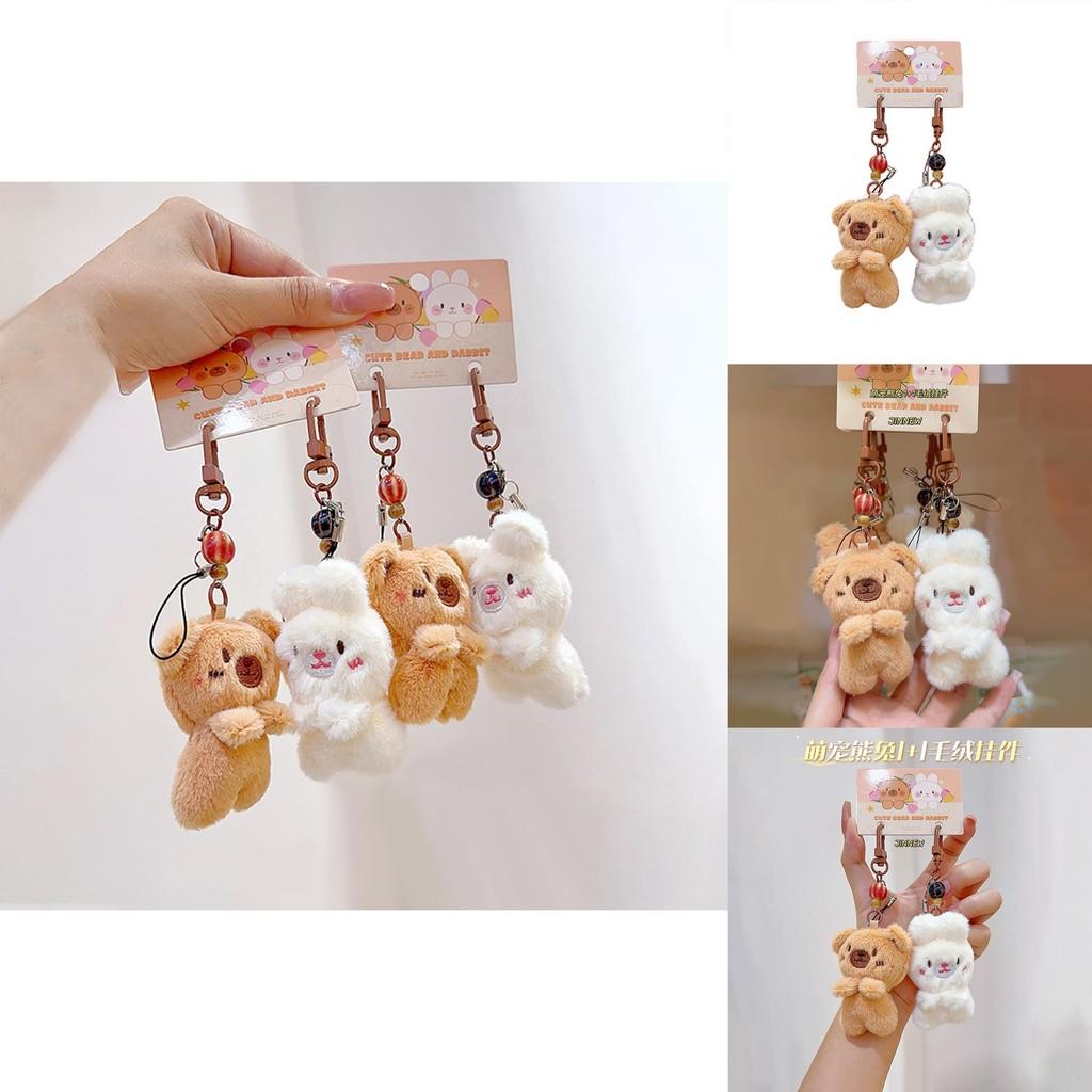 Rabbit Bear Plush Animal Keychain Set With Soft Fur For Kids And Collectors