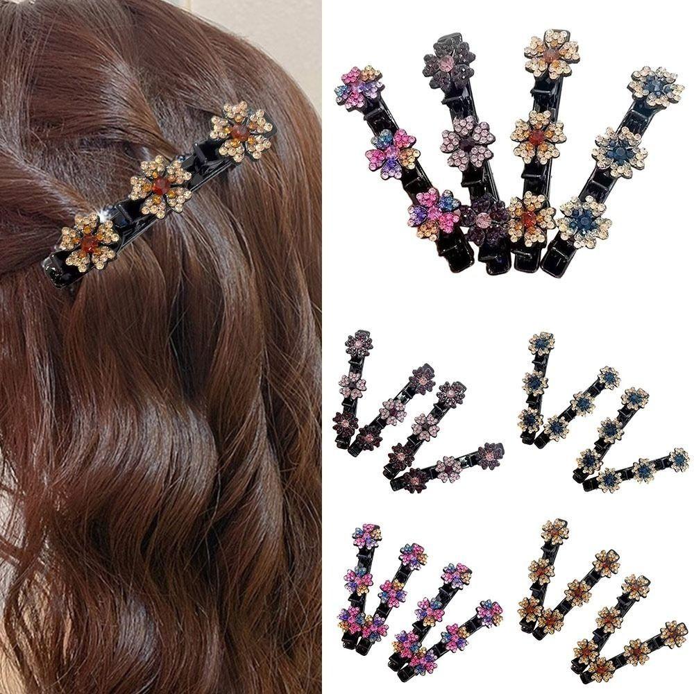 Sparkling Crystal Stone Side Clip Flower Pattern Braided Hair Clips New Double Bangs Hair Clips