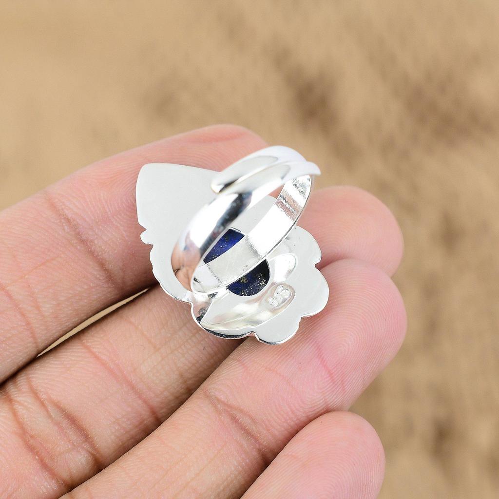 Распродажа ко Дню матери Овальный лазурит Драгоценный камень 925 Стерлинговое серебро Кольцо ручной работы