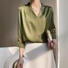 Женский атласный топ с V-образным вырезом и длинными рукавами, летний