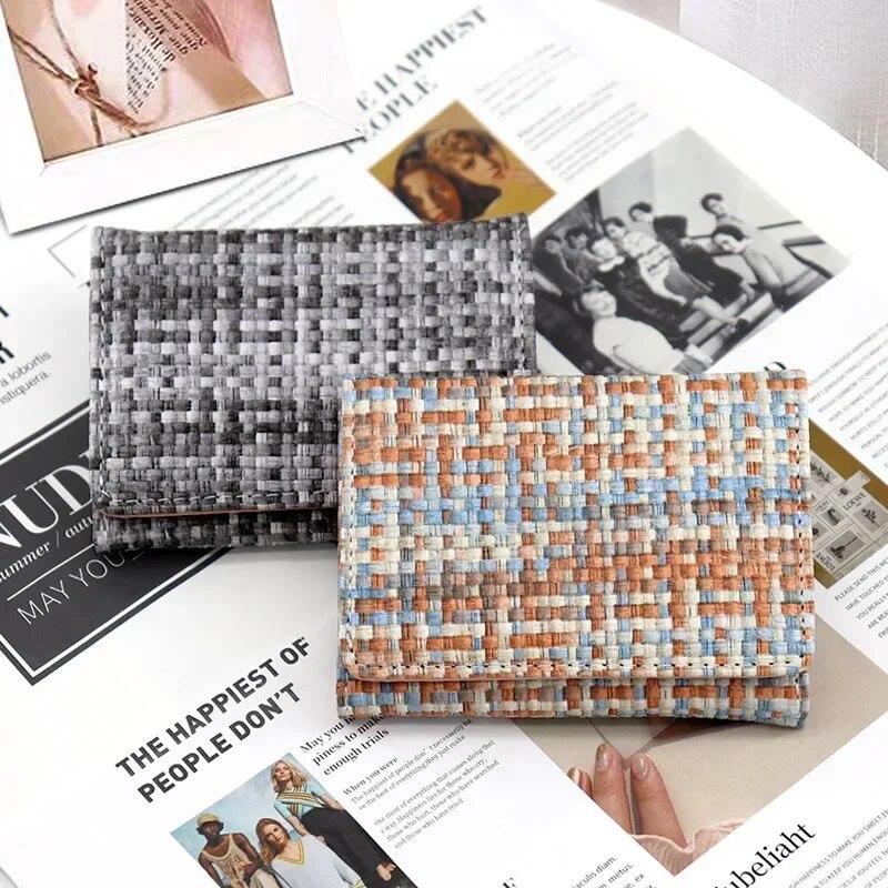 New Fashion Woven Pattern PU Folding Wallet for Women Multifunctional Short Coin Purse Multi-card Slot Card Holder ID Bag