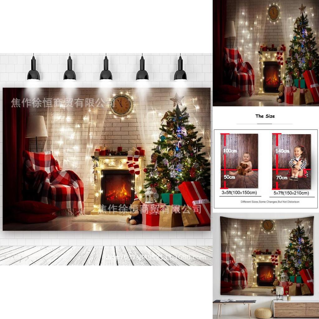 Christmas Fireplace Backdrop Flag With Vibrant Polyester Material For Festive Gathering
