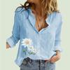 Женская модная рубашка с воротником с лацканами, весенне-осенний хлопковый льняной топ, повседневный кардиган с принтом, блузки