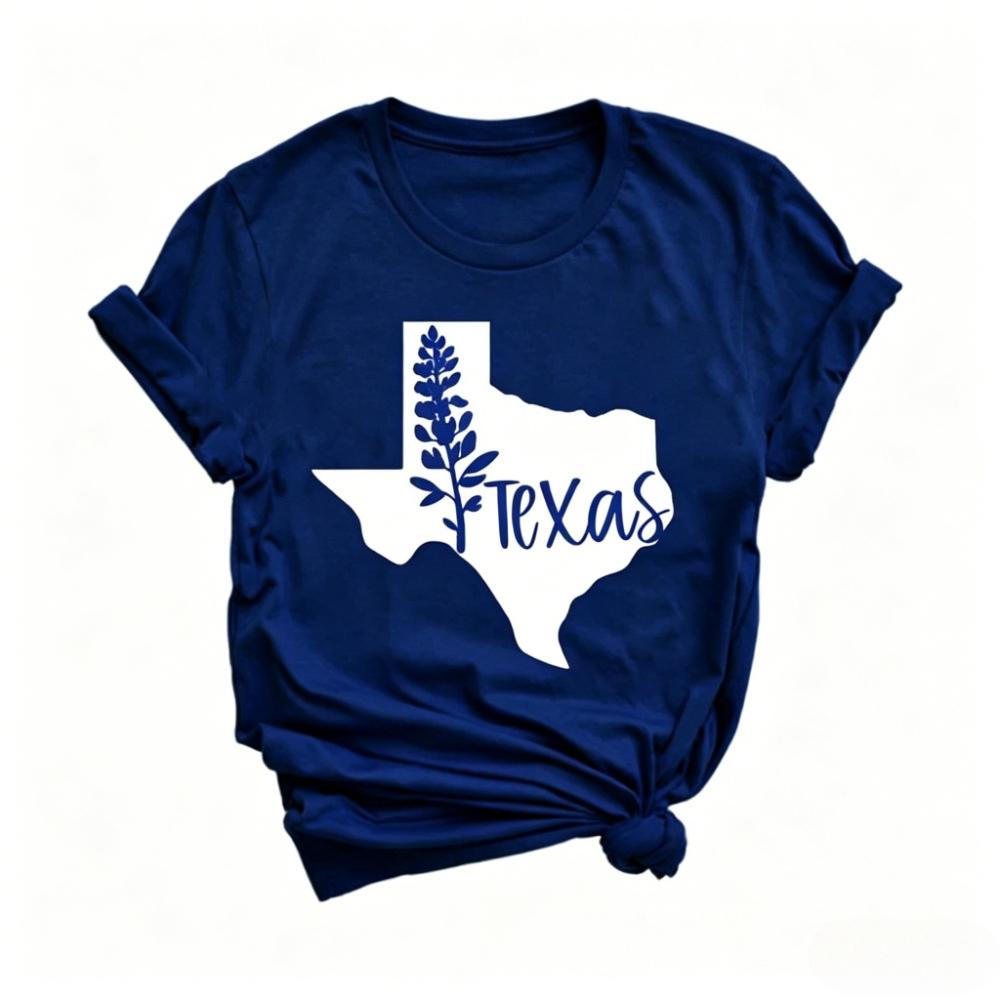 Texas State Outline Bluebonnet Flower Graphic Tshirt Unisex Unisex Cotton Short Sleeve Texas Pride Casual Daily Outfit
