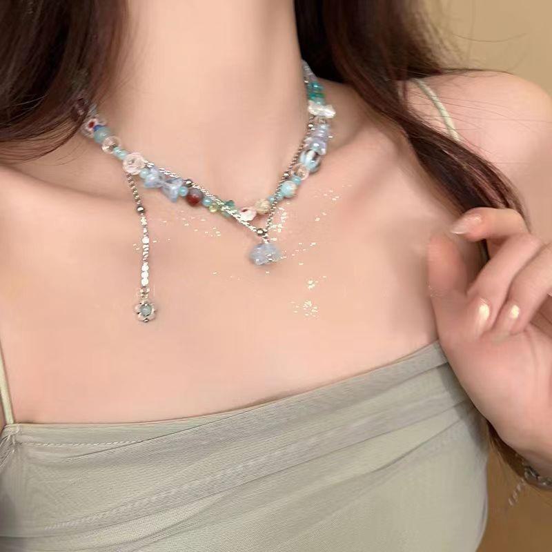 Ожерелье из разноцветных бусин «Бабочка»: Милая, универсальная цепочка на ключицу для модных женщин и девушек