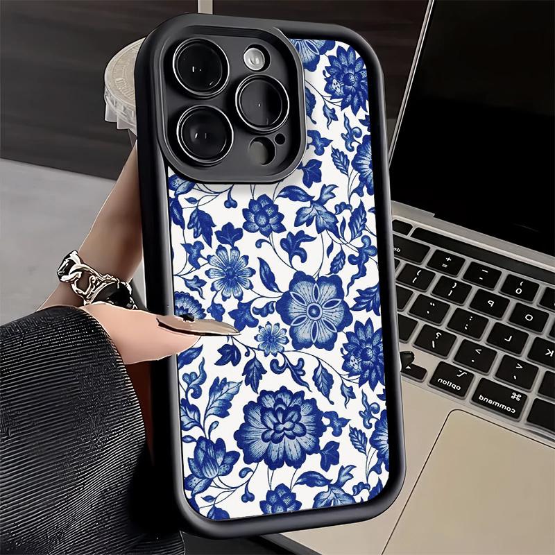 Чехол для телефона iPhone 17 Air 16E 15 16 Pro Max Сине-белый фарфоровый узор Чехол 14 Plus 13 12 Mini Мягкий корпус Силиконовый Забавный