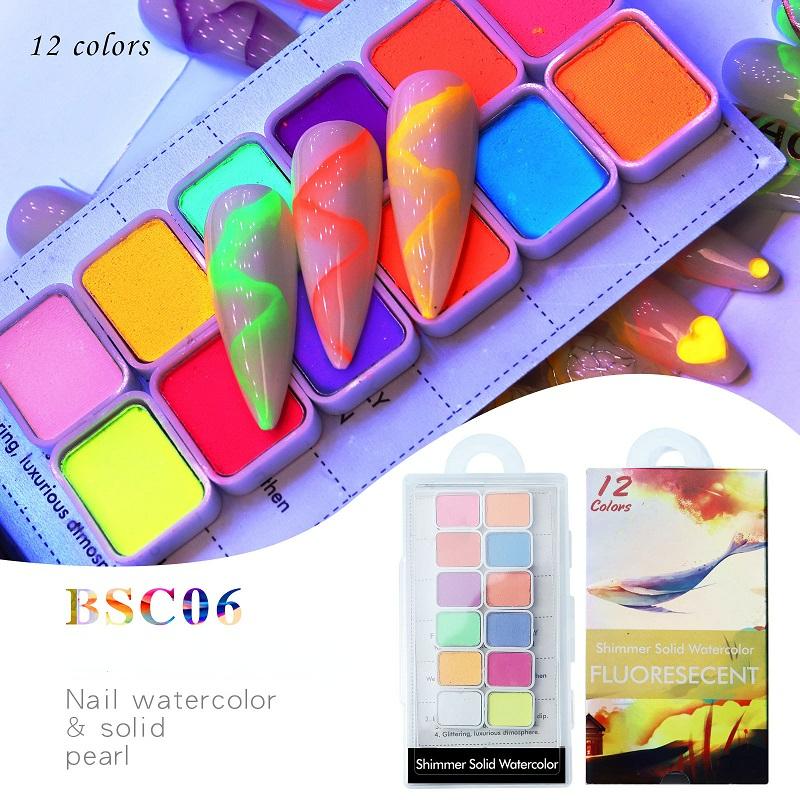 12 Colors Watercolor Paints Glitter Soilid Powder Shimmer Chrome Pigment Holographic Dusts For Nails Art Paintings