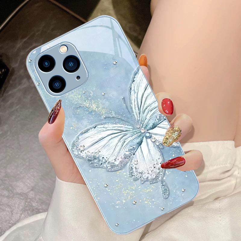 Радужная Бабочка Зеленая Для IPhone 16 Pro Max 15 Pro 14 13 12 Mini 11 XS Max XR 7 8 Plus SE 2022 Закаленное Стекло Чехол для Телефона