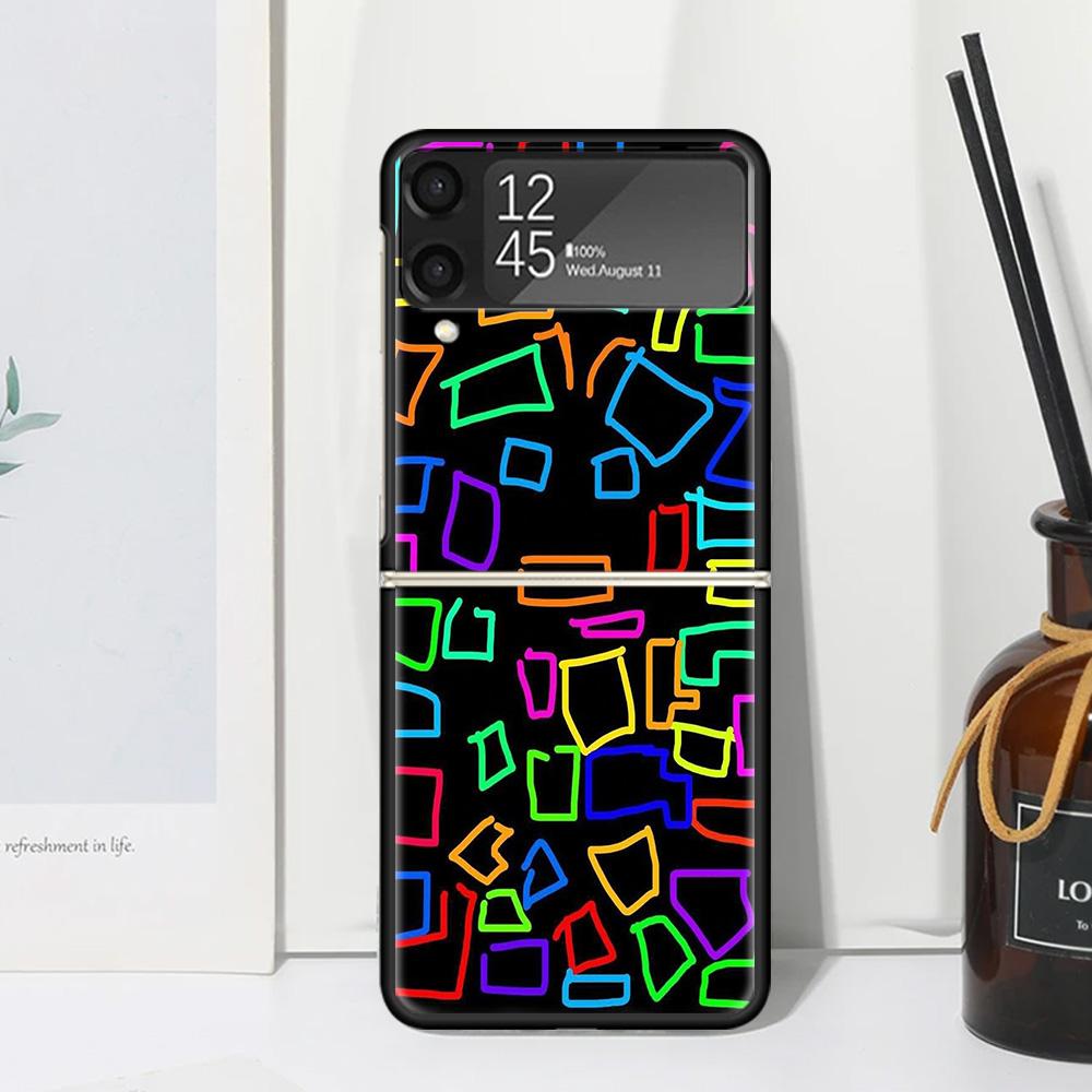 Простой Узор Граффити Чехол для Телефона для Samsung Galaxy Z Flip 7 6 5 4 3 5G Flip3 Flip4 Flip5 ZFlip6 ZFlip7 Черный Fundas Gal