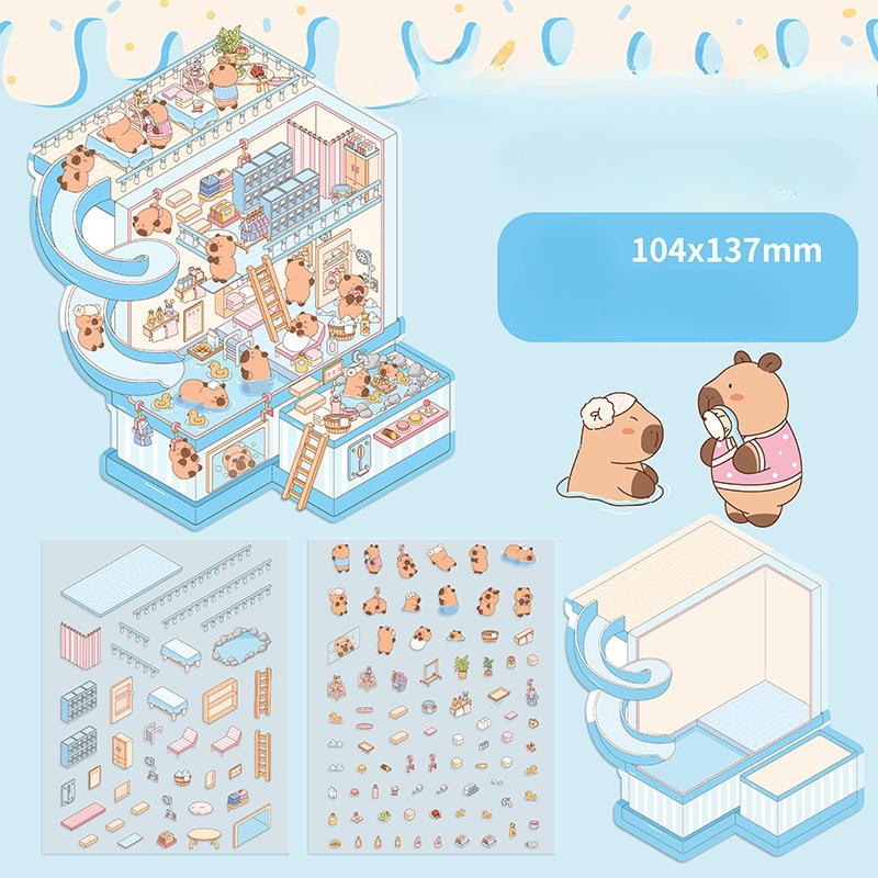 Diy House Landscape Stickers Cute Bubble Food Car Cabin Scene Sticker Festival Gift for Adult Kid Children Student