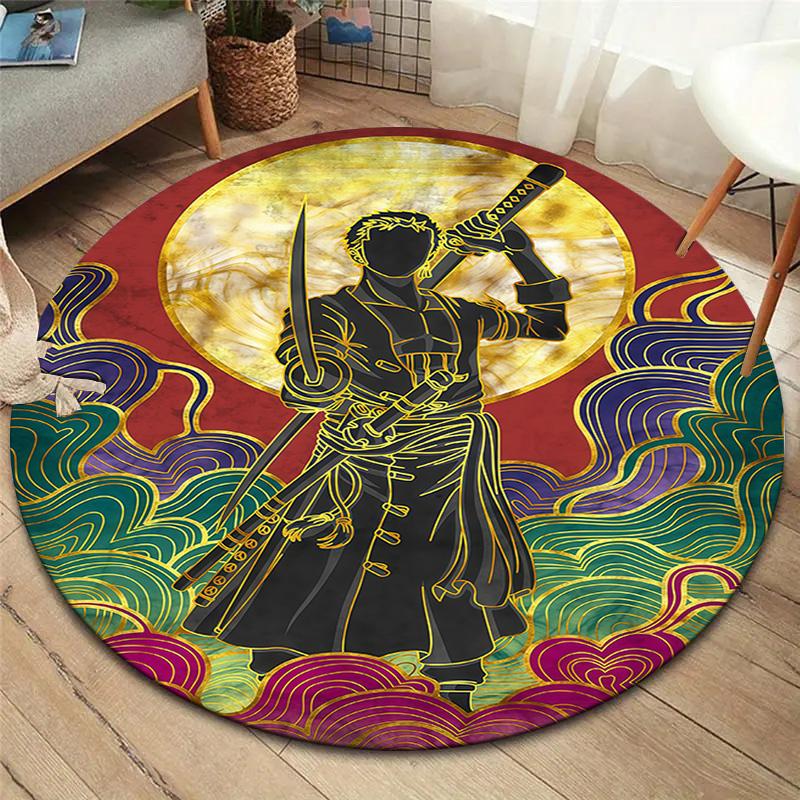 Ковер круглый ковер Ророноа Зоро из One Piece для гостиной, спальни, дивана, игровой комнаты, нескользящий коврик для пола