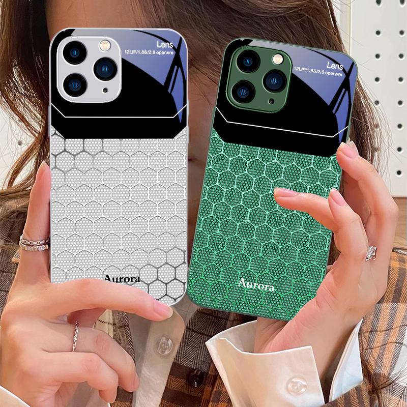 Шестиугольная сетка из яблок для iPhone 16 Pro Max 15 Pro 14 13 12 Mini 11 XS Max XR 7 8 Plu SE 2022 Чехол для телефона из закаленного стекла