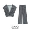 Fashion Style 2024 Summer New Arrival Women's Clothing with Knot Print Cut Tops High Waist Pants 3564096