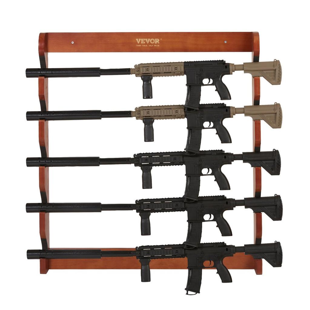 Gun Rack 5-Slot Wood Gun Rack Wall Mount Gun Display Rack holds 5 Rifles