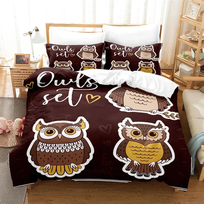 Cartoon Owl Fashion Cute Animal Comfortable Duvet Quilt Cover Pillowcase Bedding Set Children Bedroom Decoration Home Textile