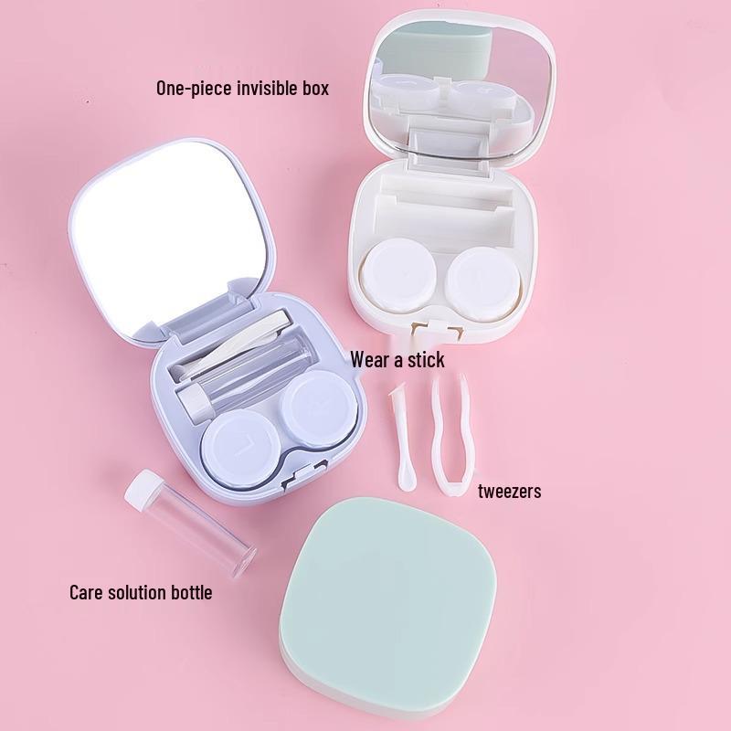 Compact Minimalist Contact Lens Case with Mirror - Leak-proof, Double-Compartment Storage
