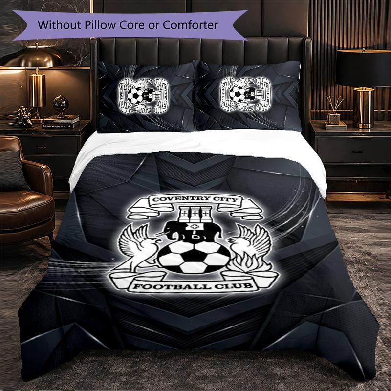 Coventry City Football 3 Piece Bedding Set Soft Duvet Cover Set with Pillowcases Printed Bedroom Decor Set for Home