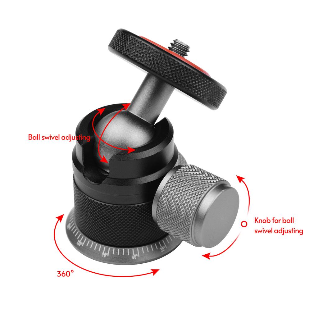 Ball Aluminum Alloy Andoer Tripod Head Mount Panoramic 360 Degrees Swivel 180 Degrees Flip With Scaled Base