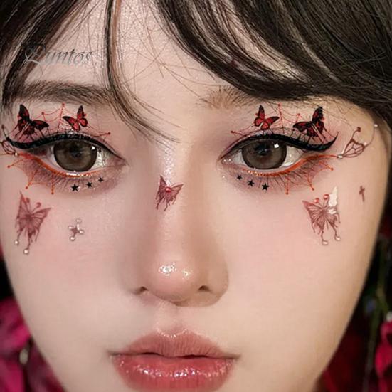 Cosmetic Transfers for Adults 2 Pairs Halloween Eye Tattoo Stickers, Waterproof Temporary Face Decals with Ghostly Decorations Pumpkin Bat Spider Web,