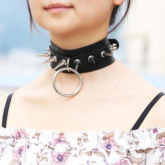 Spike Collar Adjustable Comfortable To Wear Faux Leather Punk Rock Style Neck Strap for Party