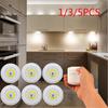 1/3/5PCS 3W Super Bright Cob Under Cabinet Light LED Wireless Remote Control Dimmable Wardrobe Night Lamp Home Bedroom Closet Kitchen