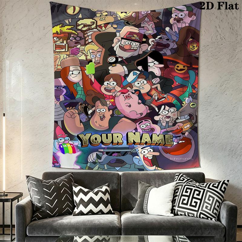 Custom Gravity Falls Wall Hanging Printed Fabric Blanket Decorative Tapestries for Bedroom Living Room Home Decor