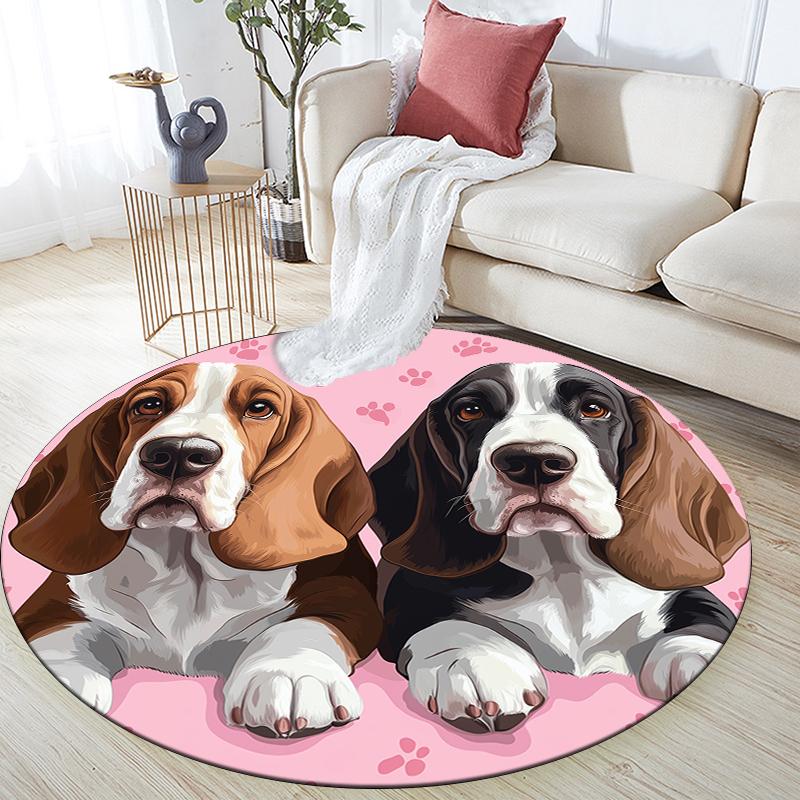Pink Basset Hound pattern round rug,Carpet Rug for Living Room Bedroom Playroom ,Non-slip Floor Mat,Holiday Gifts and Birthday Gifts.