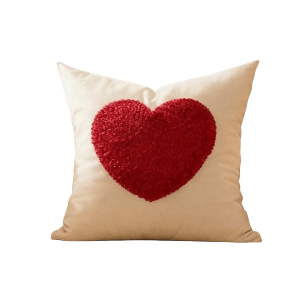 Romantic Valentine Heart Pattern Pillowcase Velvet Hidden Zipper Tufted Cushion Case Minimalist Embroidery Plush Pillow Cover