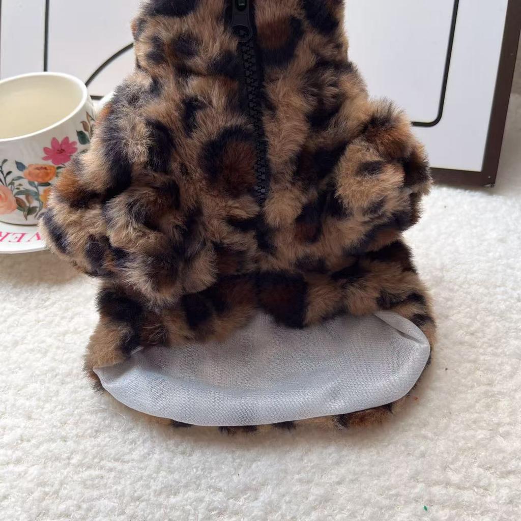 Dog Cat Winter Leopard Print Padded Coat for Teddy French Bulldog Poodle Bichon Pomeranian