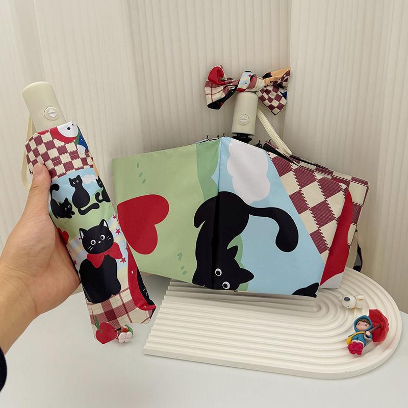 Black Cat Cute Umbrella Black Coating Waterproof Fully Automatic Umbrella Folding Sunny And Rainy Umbrella Student UV Protection