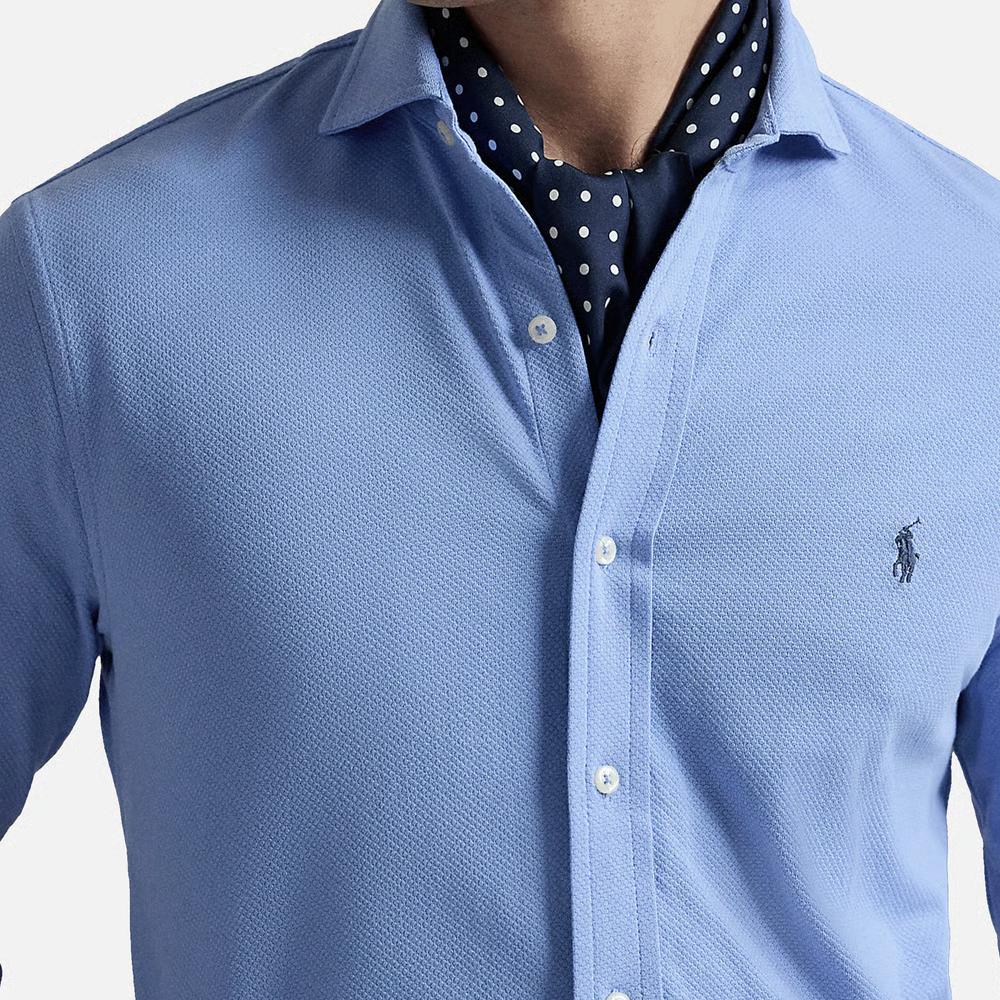 Polo Ralph Lauren Однотонная рубашка с длинным рукавом на одной пуговице Мужские рубашки Холщово-синий 710963758-002