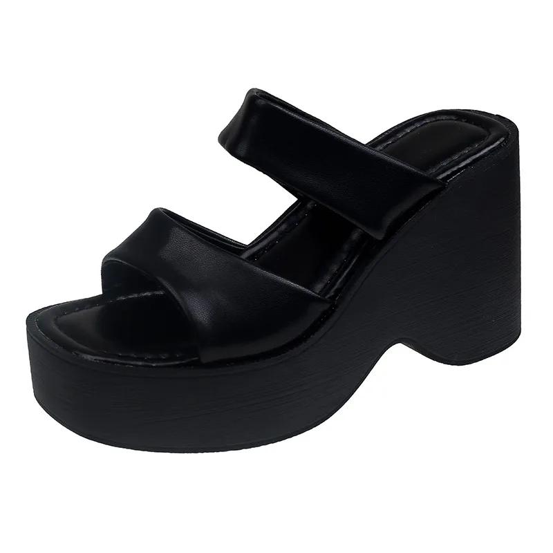 Женская обувь, Лидер продаж 2024 года, современные женские шлепанцы, модельные тапочки на платформе, женские туфли на очень высокой танкетке с открытым носком