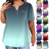 Women's Large Size T-Shirt Casual Gradation V-Neck Short Sleeve Pocket Top
