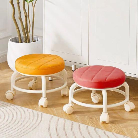Низкий стул на колесиках с поворотными на 360 градусов колесами, подушка из искусственной кожи, сиденье на роликах