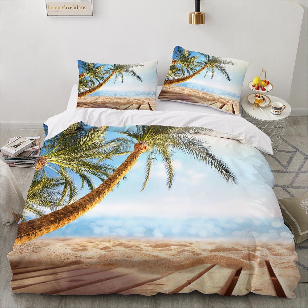 3D Hawaiian Vacation Style Bedding Sea View Down Duvet Covers Pillowcases 2/3pc King Queen Bed Duvet Covers Set, Home Textile Gifts