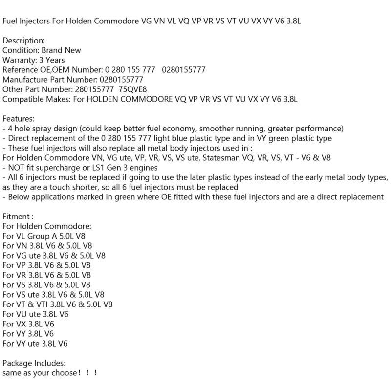 1 шт. Топливные форсунки Подходят для Holden Commodore VN VL VQ VP VR VS VT VU VX VY V6 3.8 л