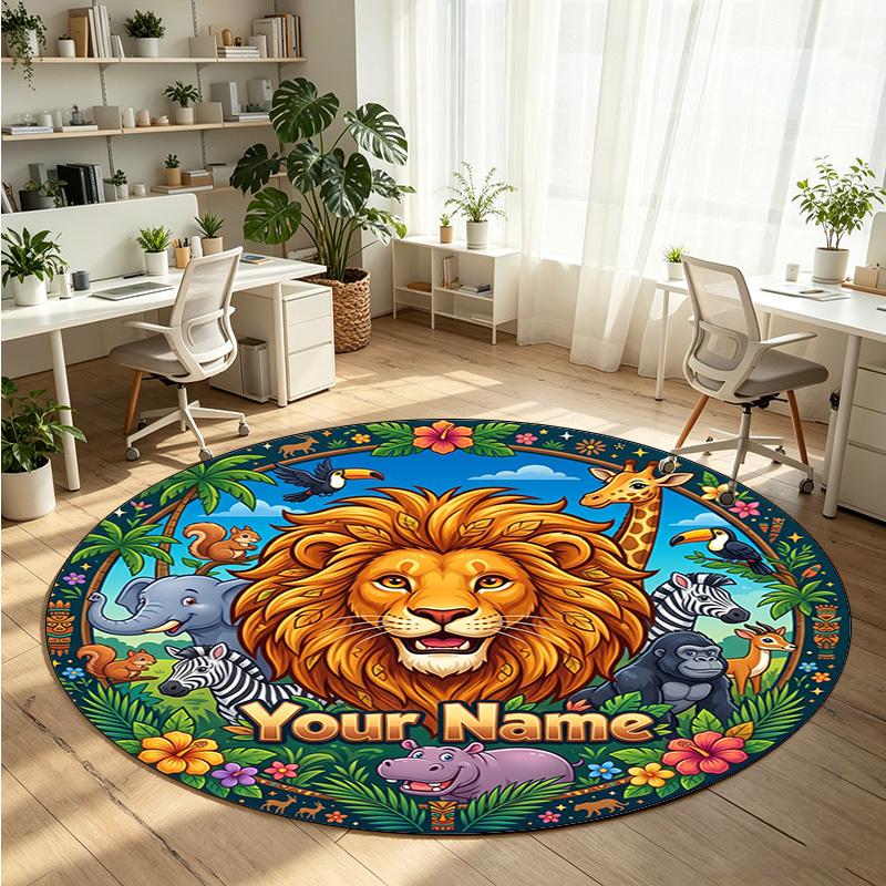Wild Animals (347) Theme Round Crystal Velvet Rug Custom Name Text Personalized Floor Mat Home Decor Non Slip Crystal Carpet