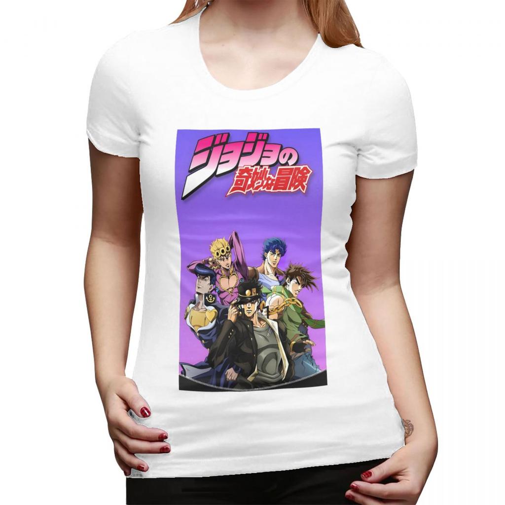 Аниме Мультфильм Jojo Bizarre Adventure Футболка для Женщин Круглый Вырез Уличный Стиль Футболки Женские Футболки Короткие Летние Одежда Топы